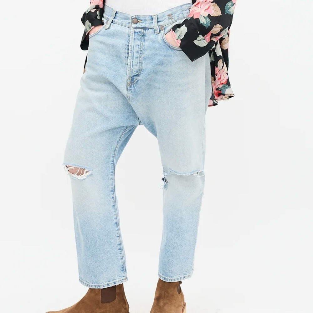 R13 Tailored Drop Logan Blue Ankle Cropped Distressed Jeans🌸